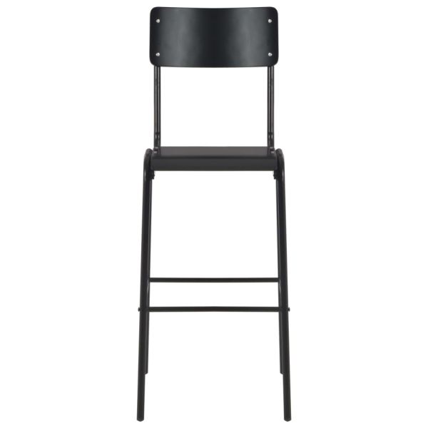 Бар табуретки, 6 бр, черни, твърд шперплат, стомана