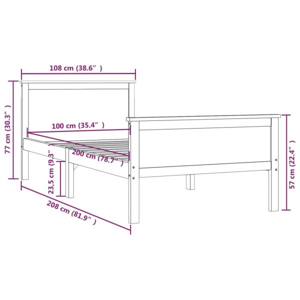 Рамка за легло, меденокафява, бор масив, 100x200 см
