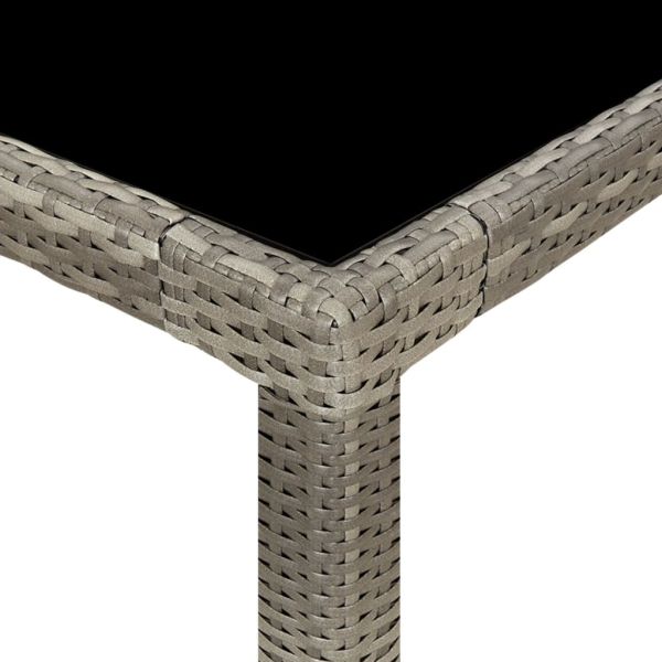 Градинска маса сива 250x100x75 см закалено стъкло и полиратан