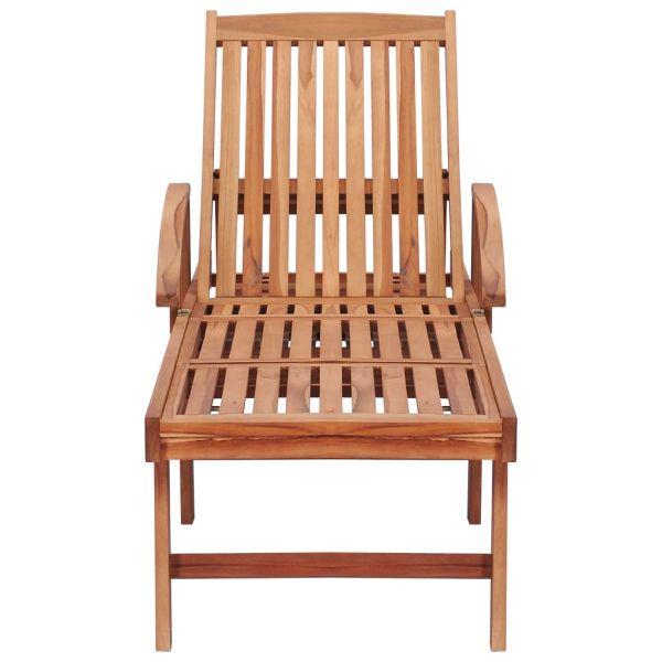 Шезлонг с бежово шалте, тиково дърво масив