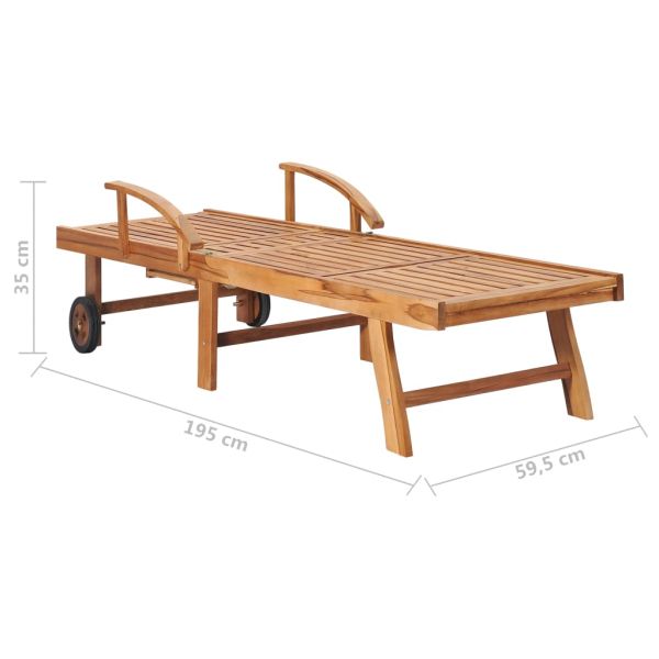 Шезлонг с бежово шалте, тиково дърво масив