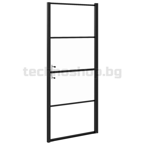 Врата за душ, 81x195 см, полуматирано закалено стъкло, черна