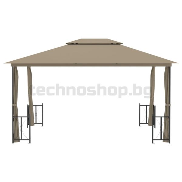 Беседка със странични стени и двоен покрив, 3х4 м, таупе