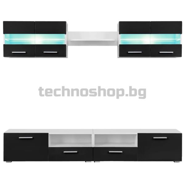 ТВ секция от 5 части с LED осветление, черен гланц