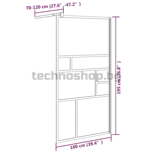 Стена за душ кабина, 100x195 см, ESG стъкло, бяла