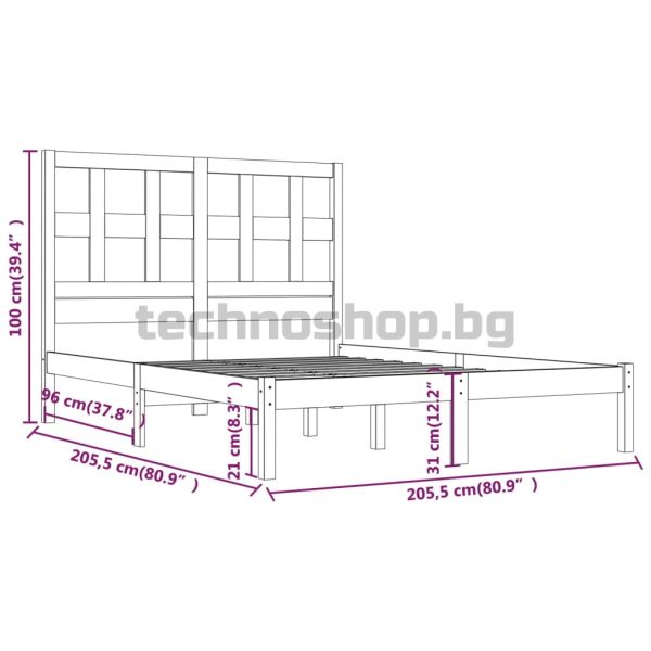 Рамка за легло, меденокафява, бор масив, 200x200 см
