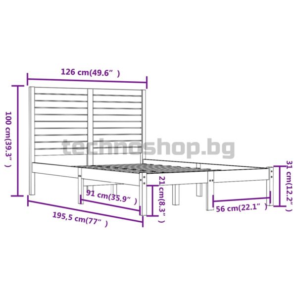 Рамка за легло, дърво масив, 120x190 см, Small Double