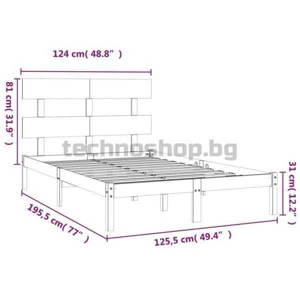 Рамка за легло, дърво масив, 120x190 см, Small Double