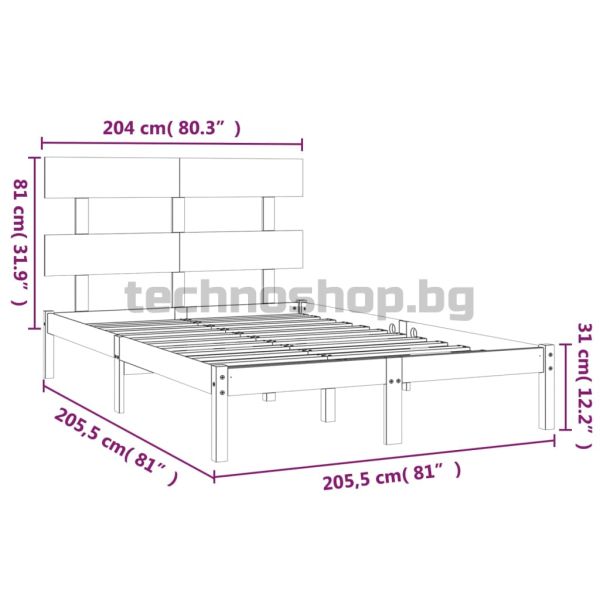 Рамка за легло, черна, дърво масив, 200x200 см