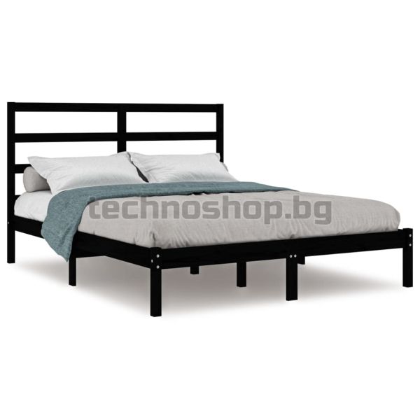 Рамка за легло, черна, бор масив, 140х190 см