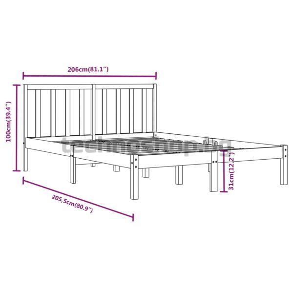 Рамка за легло, черна, бор масив, 200x200 см