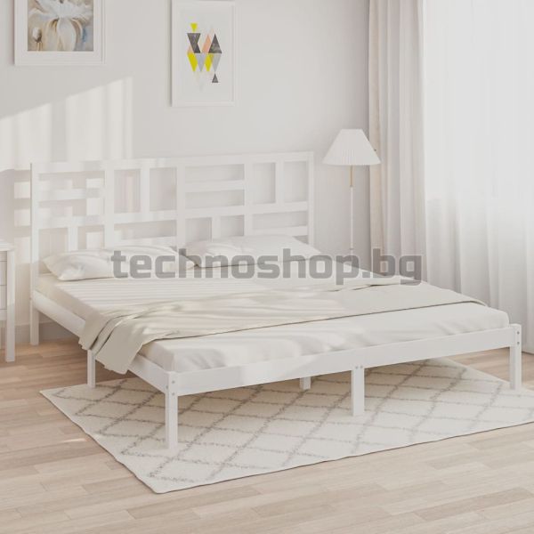 Рамка за легло, бяла, дърво масив, 200x200 см