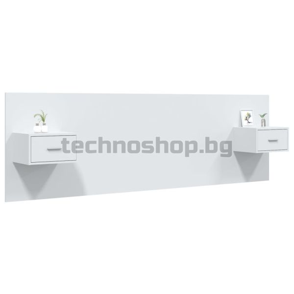 Горна табла за легло с шкафчета, бяла, инженерно дърво