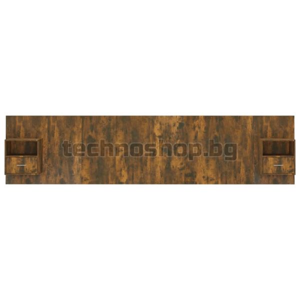 Горна табла за легло с шкафчета, опушен дъб, инженерно дърво