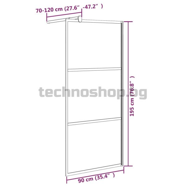 Параван за баня, 90x195 см, полуматирано ESG стъкло, черно