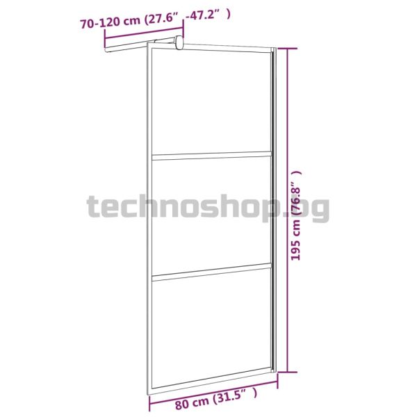 Параван за баня 80x195 см ESG стъкло с каменен дизайн черен