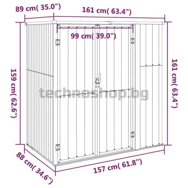 Градинска барака, сива, 161x89x161 см, поцинкована стомана