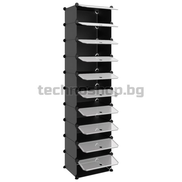 Етажерка за обувки, черна, 44x32x174 см, PP