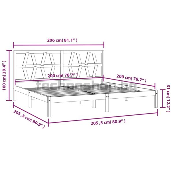 Рамка за легло, черна, бор масив, 200x200 см