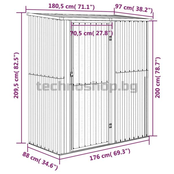 Градинска барака, зелена, 180,5x97x209,5 см, поцинкована стомана