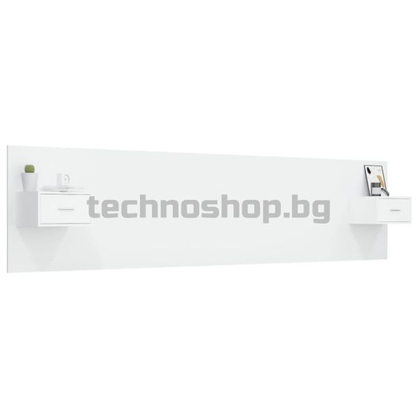 Горна табла за легло с шкафчета, бяла, инженерно дърво