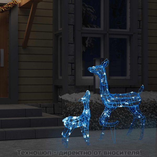 Акрилна коледна украса семейство елени, 160 LED, синьо