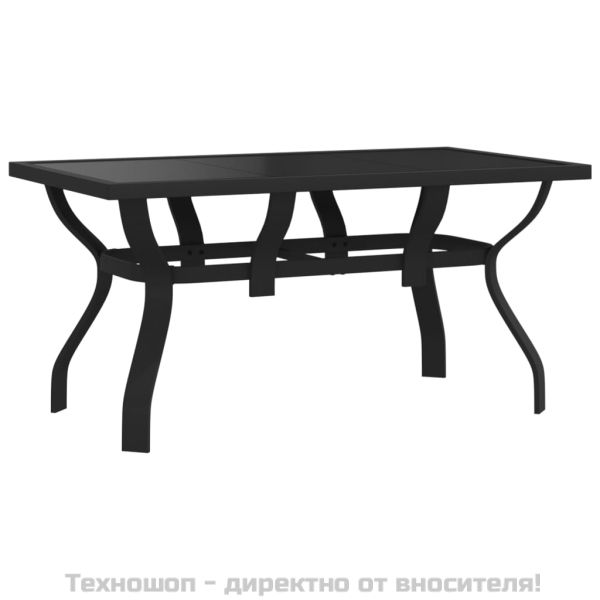 Градинска маса, черна, 140x70x70 см, стомана и стъкло