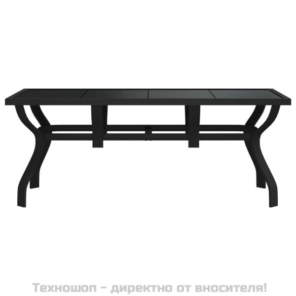 Градинска маса, черна, 180x80x70 см, стомана и стъкло