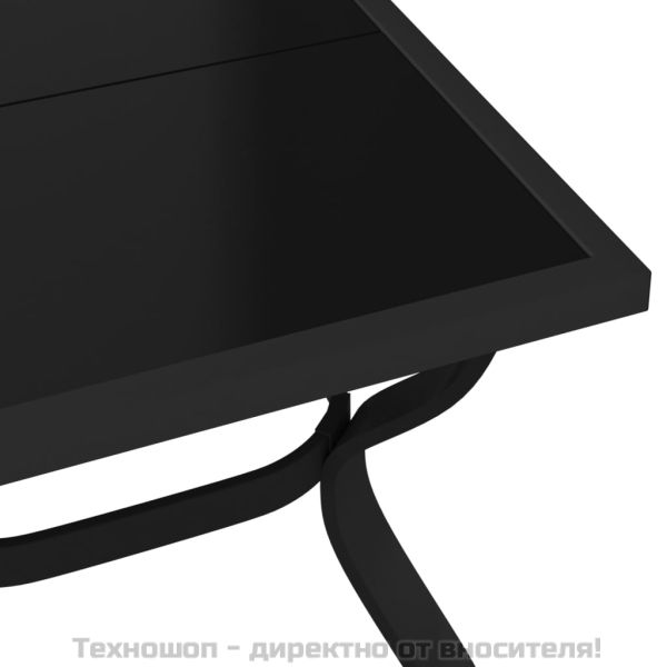 Градинска маса, черна, 180x80x70 см, стомана и стъкло