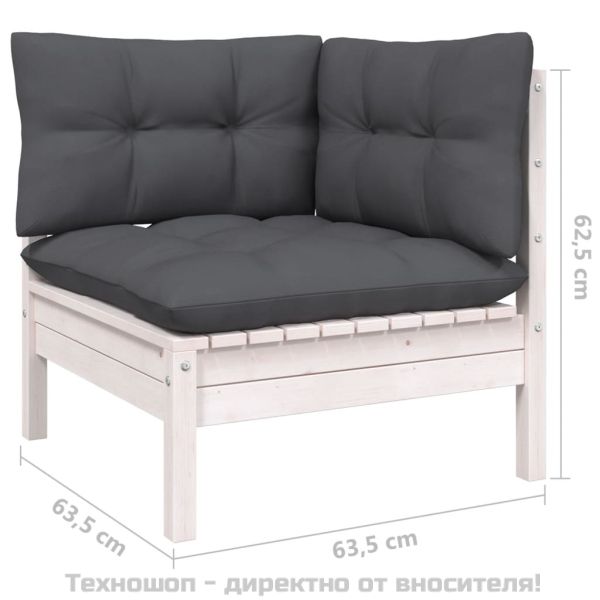 Градински лаундж комплект с възглавници, 4 части, бял бор