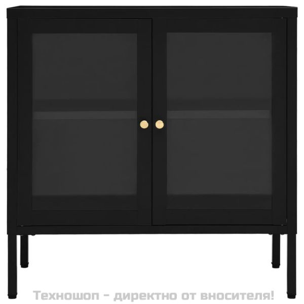 Бюфет, черен, 70x35x70 см, стомана и стъкло