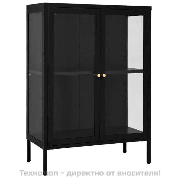 Бюфет, черен, 75x35x105 см, стомана и стъкло