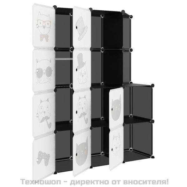 Детски кубичен шкаф за съхранение с 10 куба, черен, PP