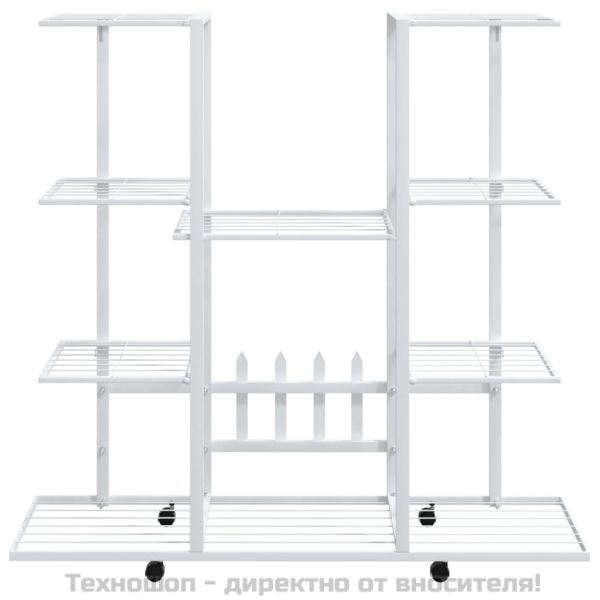 Стойка за цветя на колела 94,5x24,5x91,5 см бяла желязо