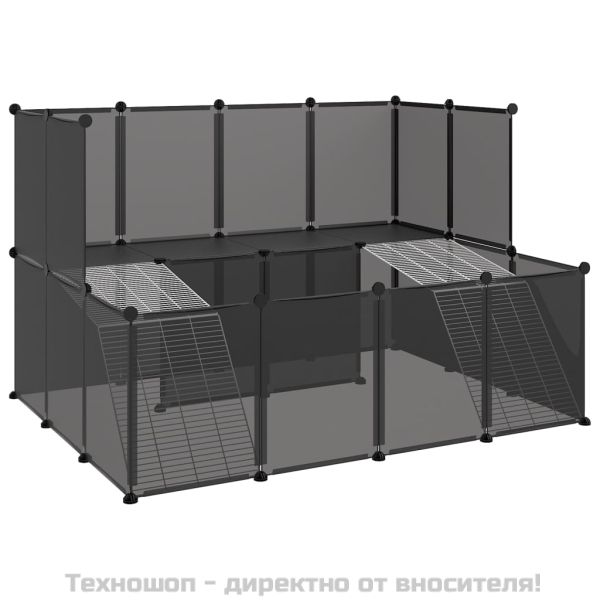 Клетка за малки животни, черна, 143x107x93 см, PP и стомана