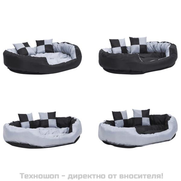 Реверсивно и миещо се кучешко легло, сиво и черно, 110x80x23 см