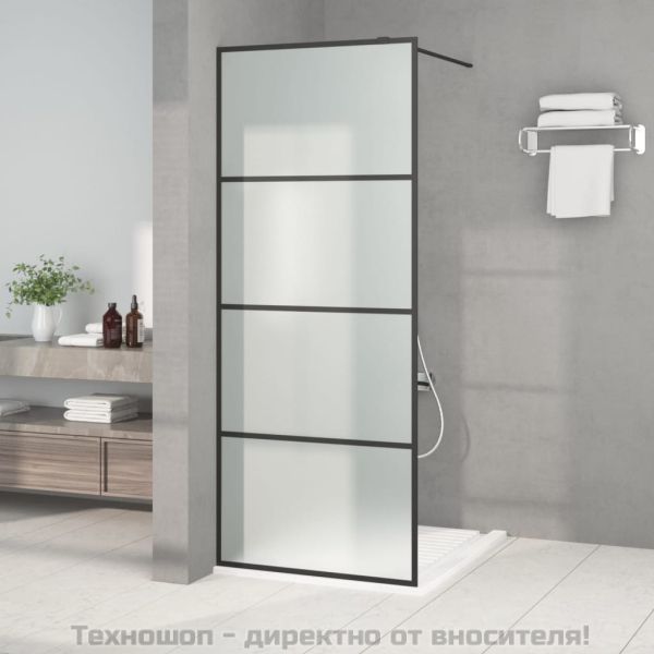 Параван за баня, черен, 80x195 см, матирано ESG стъкло