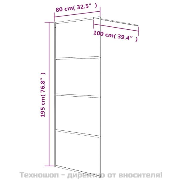 Параван за баня черен 80x195 см наполовина матирано ESG стъкло