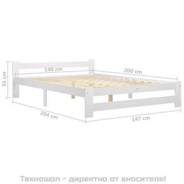 Рамка за легло, бяла, бор масив, 140х200 см