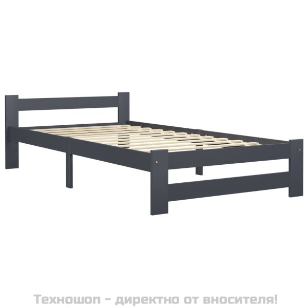 Рамка за легло, тъмносива, бор масив, 100х200 см