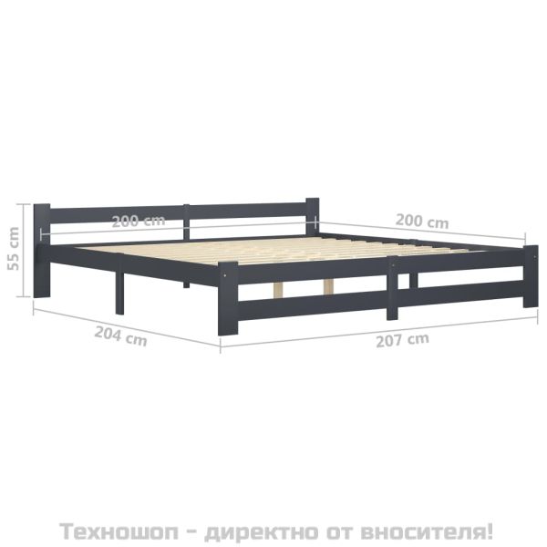 Рамка за легло, тъмносива, бор масив, 200x200 см