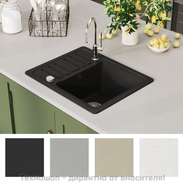 Гранитна кухненска мивка с едно корито, черна