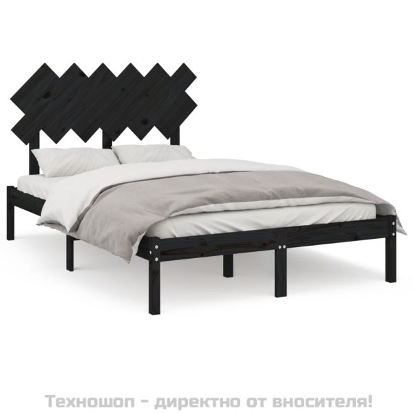 рамка за легло черно 135x190 см Double масивно дърво