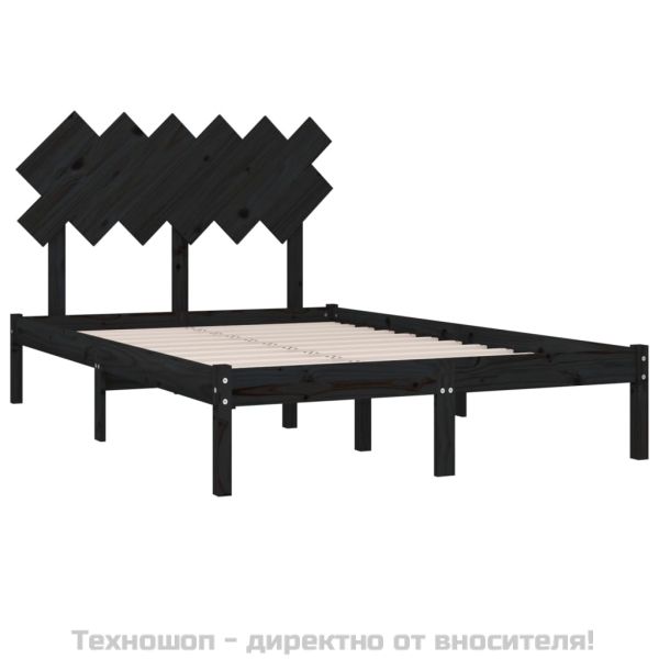 рамка за легло черно 135x190 см Double масивно дърво