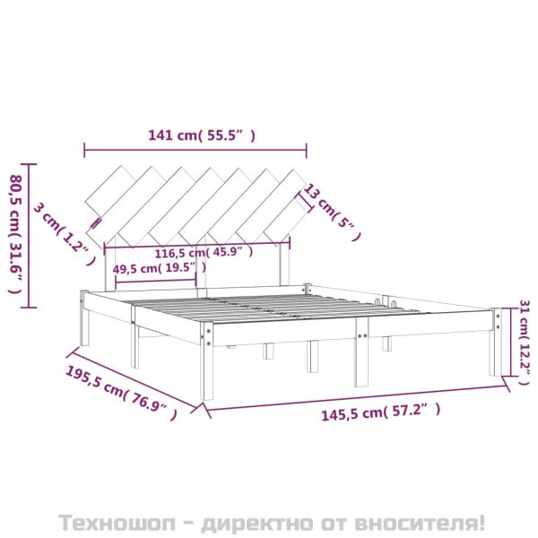 рамка за легло черна 140x190 см масивно дърво