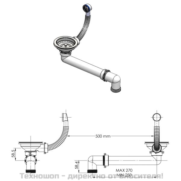Кухненска мивка за над плот, единична, черен гранит