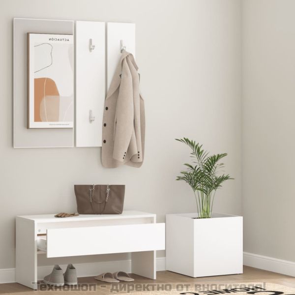 Комплект мебели за антре, бели, инженерно дърво