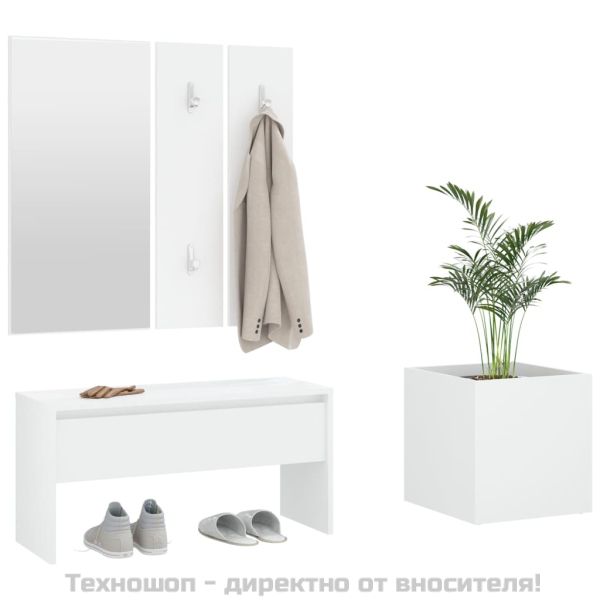 Комплект мебели за антре, бели, инженерно дърво