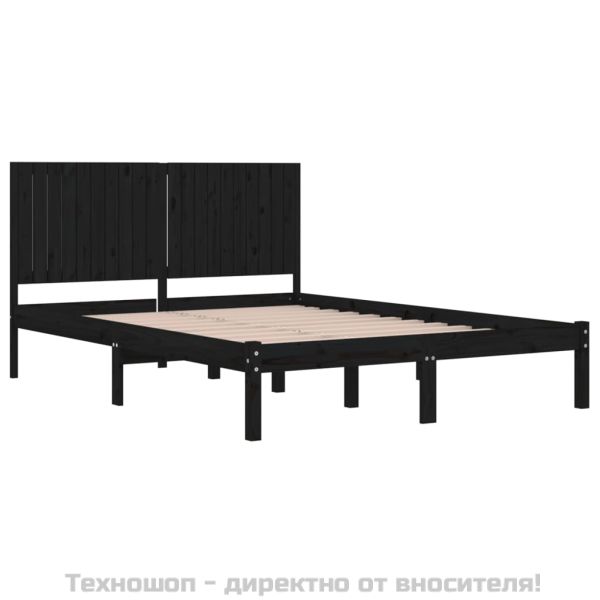 Рамка за легло, черна, бор масив, 200x200 см