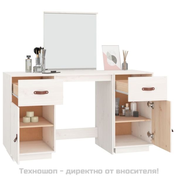 Комплект тоалетка с огледало, бяла, борово дърво масив